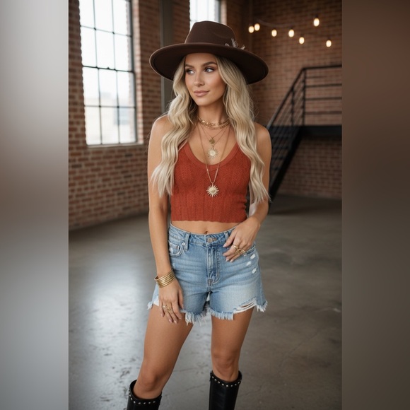 Nikibiki Tops - NWT Nikibiki Lace Textured Seamless Crop Tank Cropped Top Brami Bralette Chili